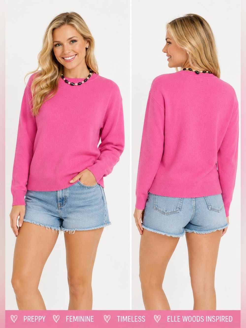 34th Hot Pink Crewneck Sweater XS | Preppy | Barbiecore | Soft Knit